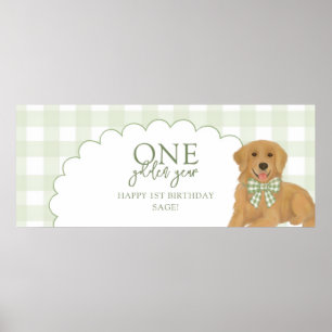 Poster Un An d'Or Chien Retriever Puppy 1er Anniversaire