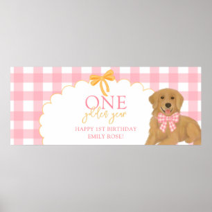 Poster Un an en or Chiot Retriever Rose 1er Anniversaire