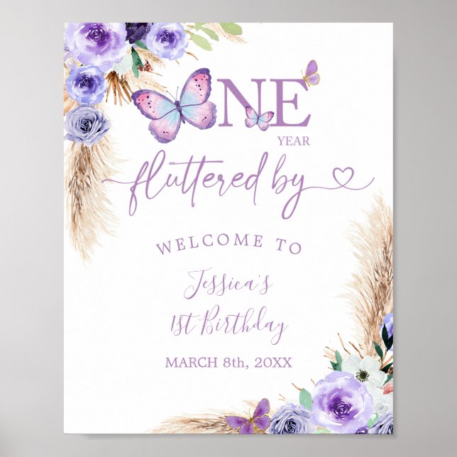 Poster Un an Flutted Butterfly 1er anniversaire Bienvenue (Devant)