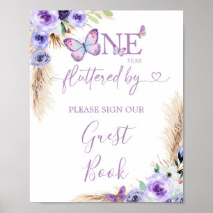 Poster Un an Flutted Butterfly Anniversaire Livre d'invit
