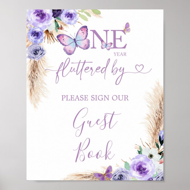 Poster Un an Flutted Butterfly Anniversaire Livre d'invit (Devant)