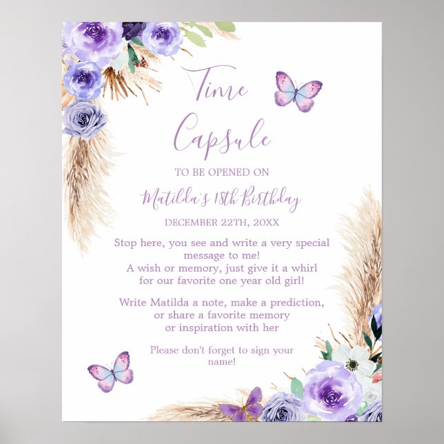Poster Un an Flutted Butterfly Birthday Time Capsule (Devant)