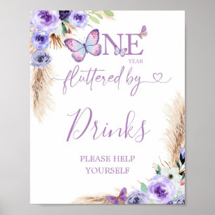 Poster Un An Flutted Butterfly First Birthday Boissons