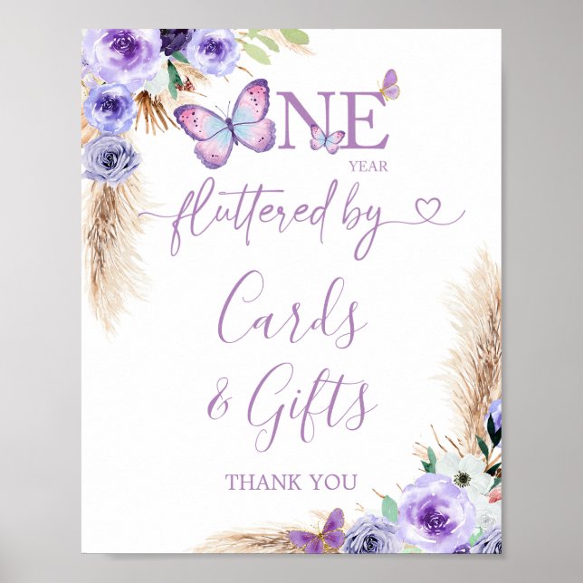 Poster Un an Flutted Papillon Anniversaire Cartes et Cade (Devant)