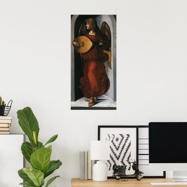 Poster Un ange en rouge avec un trait de Léonard de Vinci (Bureau à domicile)