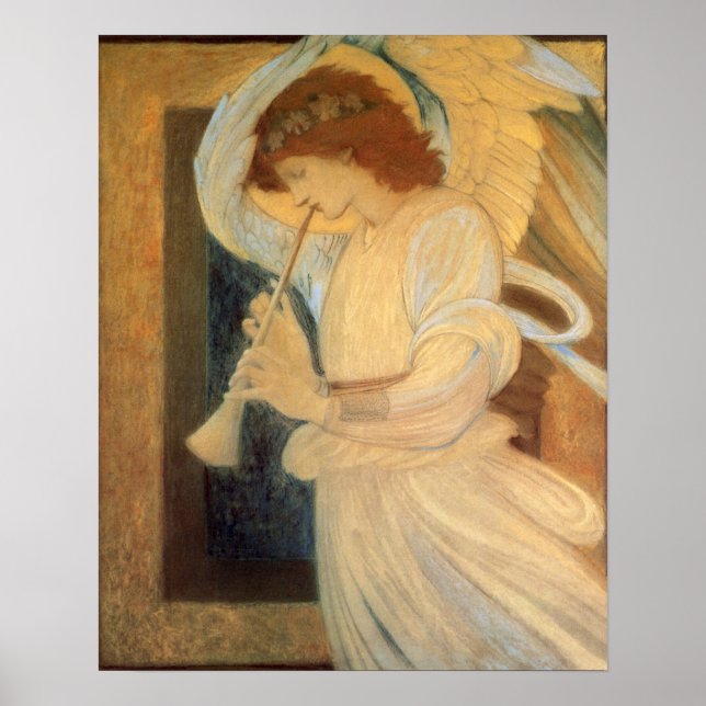 Poster Un ange joue à Flageolet par Burne Jones (Devant)