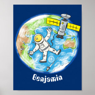 Poster Un astronaute amusant dans l'espace et la bande de