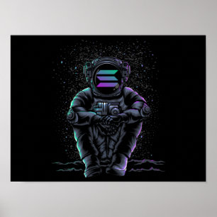 Poster Un Astronaute Assis Solana SOL Au Crypto De La Lun