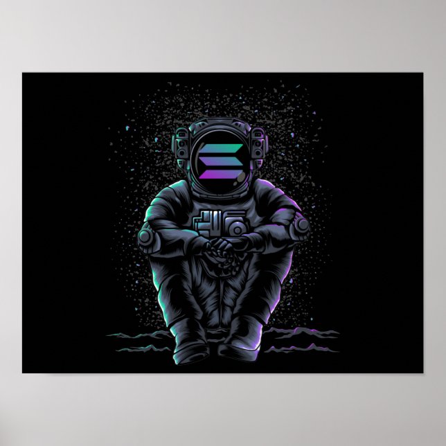 Poster Un Astronaute Assis Solana SOL Au Crypto De La Lun (Devant)