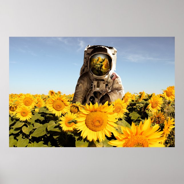 Poster Un astronaute dans un champ de tournesol (Devant)