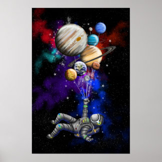 Poster Un astronaute flottant dans l'espace avec des ball