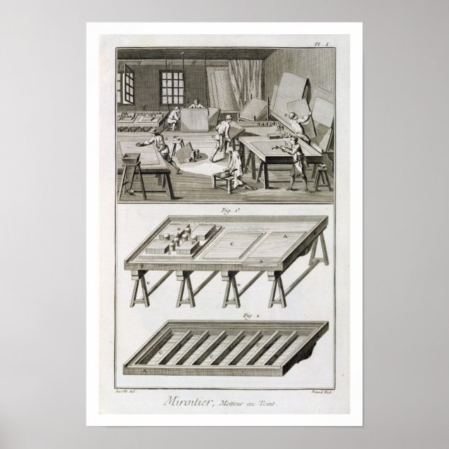Poster Un atelier de fabricant de miroirs et des outils,  (Devant)