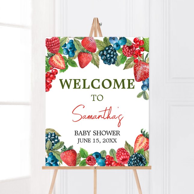 Poster Un Baby shower Berry Sweet (Sweet Girl Berry Baby Shower Welcome Sign)