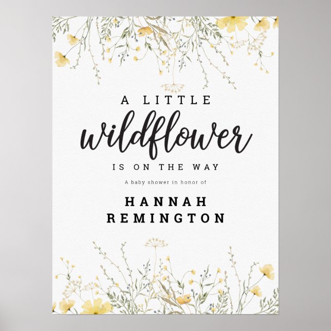 Poster Un Baby shower D'Aquarelle Jaune Un Peu Fleur sauv (Devant)