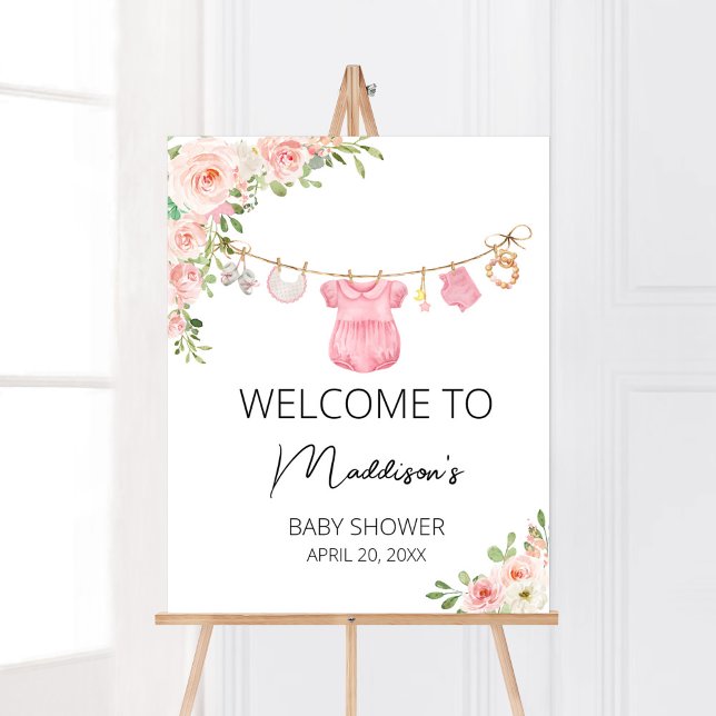 Poster Un Baby shower de  de vêtements pour bébé doux (A Sweet Girl Baby Clothes Baby Shower Welcome Sign)