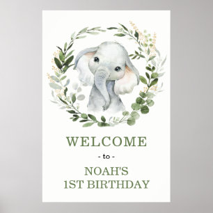 Poster Un Baby shower Eléphant à la verdure