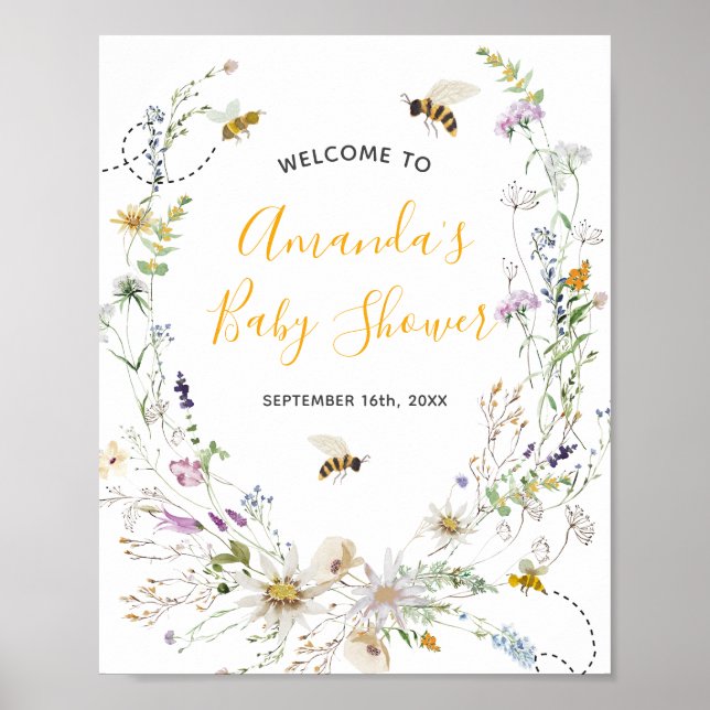 Poster Un Baby shower Fleur sauvage de Little Honey Bee (Devant)