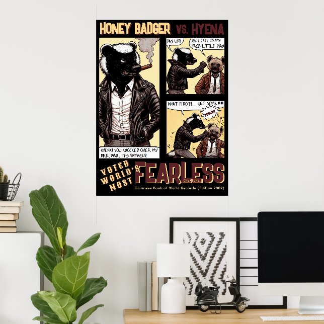 Poster Un Badger de miel sans peur combat une Hyena (Bureau à domicile)