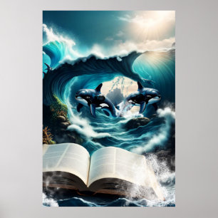 Poster Un bain à vapeur Orca dans la vague.