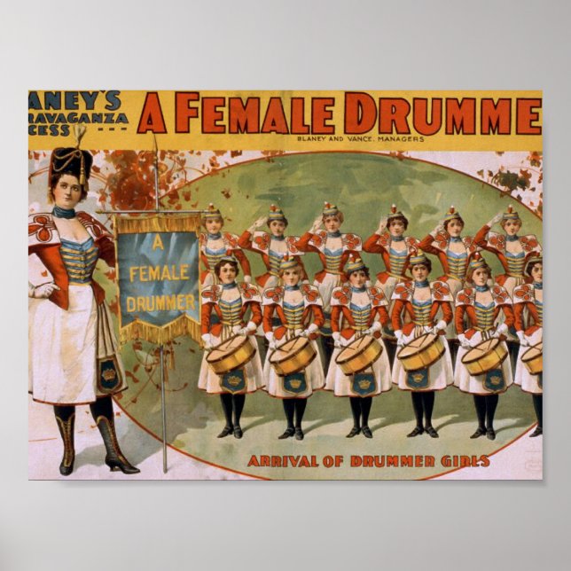 Poster Un batteur féminin, 'Arrivée des filles batteurs' (Devant)