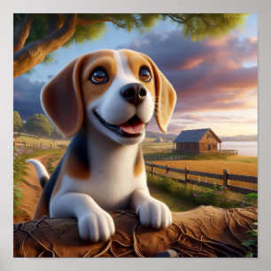Poster Un Beagle de charme dans une campagne rustique
