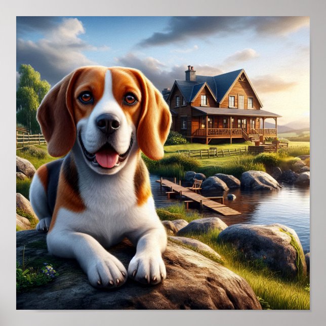 Poster Un Beagle de charme dans une campagne rustique (Devant)