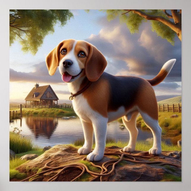 Poster Un Beagle de charme dans une campagne rustique (Devant)