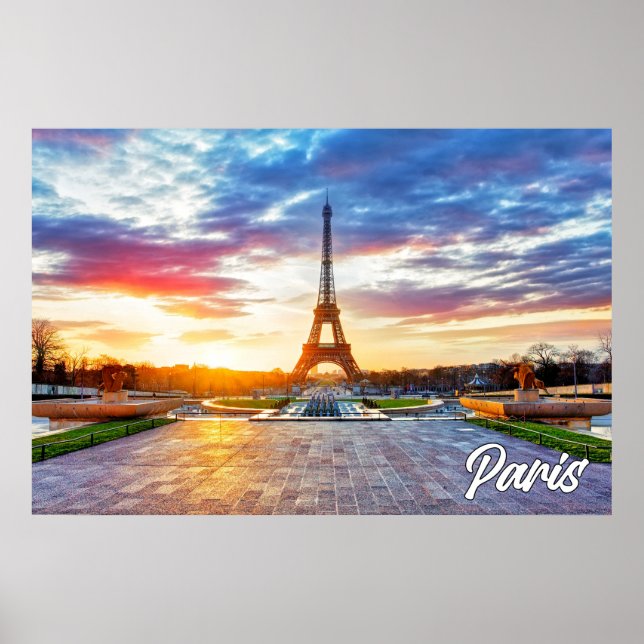 Poster Un Beau Coucher De Soleil Sur Paris, France (Devant)