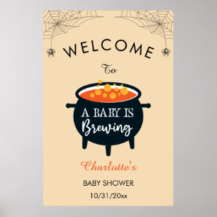 Poster Un Bébé brasse Baby shower Halloween Bienvenue