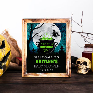 Poster Un Bébé brasse Baby shower Halloween Bienvenue