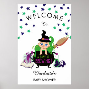 Poster Un Bébé brasse Baby shower Halloween Bienvenue