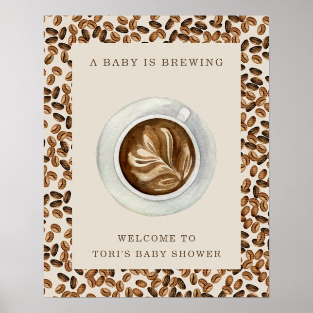 Poster Un Bébé brasse du Baby shower de fèves de café (Devant)