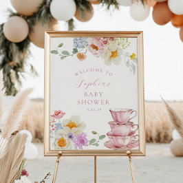 Poster Un bébé brasse du thé Baby shower Bienvenue