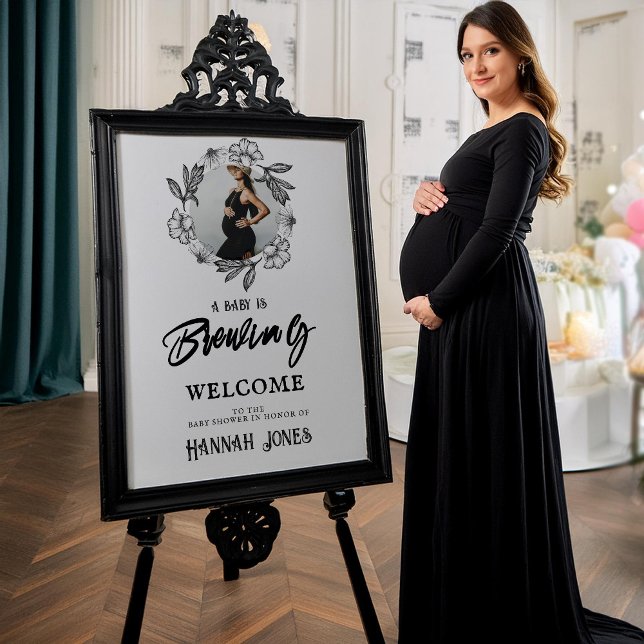 Poster Un bébé brasse Goth Baby shower Crâne & Fleurs (Créateur téléchargé)