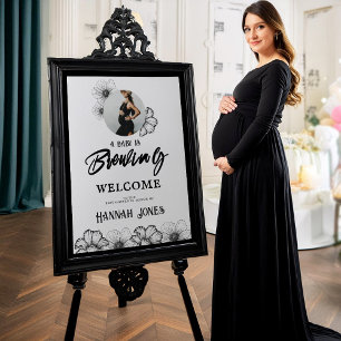 Poster Un bébé brasse Goth Baby shower Crâne & Fleurs