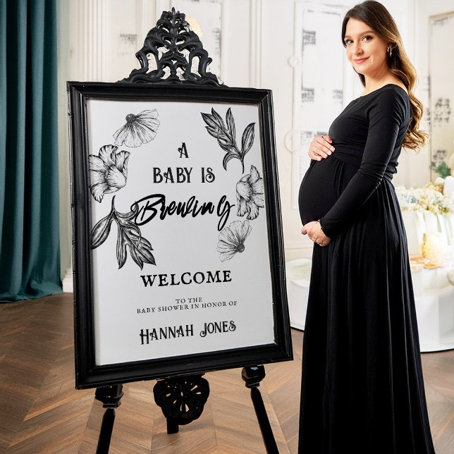 Poster Un bébé brasse Goth Baby shower Crâne & Fleurs (Créateur téléchargé)