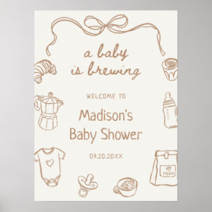 Poster Un bébé brasse main tiré Baby shower Bienvenue