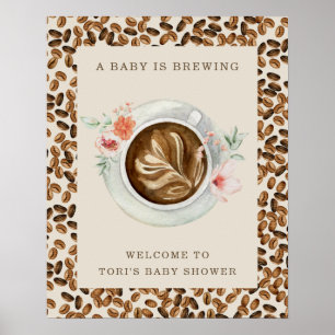 Poster Un Bébé Brûle Des Fèves De Café Baby shower Floral