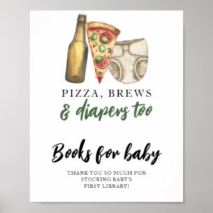 Poster Un bébé prépare des bières et des pizzas Livres po