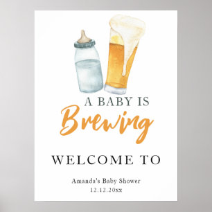 Poster Un bébé prépare une baby shower bouteille de bière
