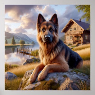 Poster Un berger allemand dans un cadre rustique