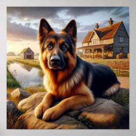 Poster Un berger allemand dans un cadre rustique