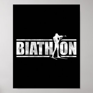 Poster Un biathlète avec fusil et skis de fond Moti