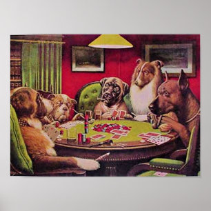 Poster Un Bluff Audacieux, Chiens Jouant au Poker,