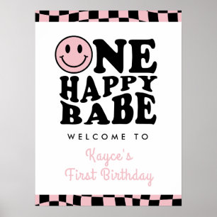 Poster Un bon bébé rose fille 1er anniversaire Bienvenue