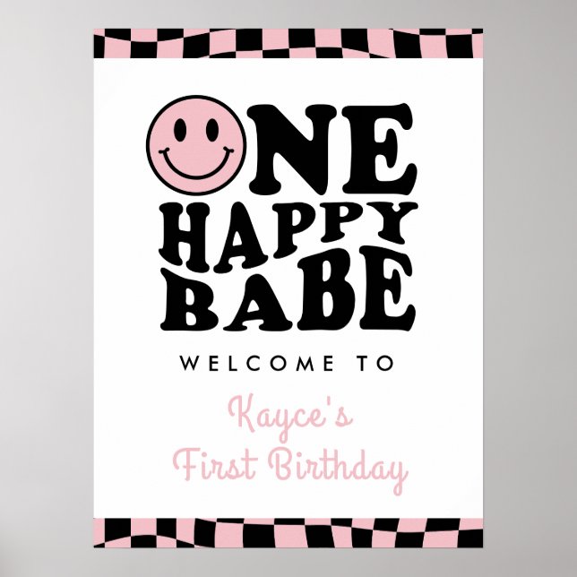Poster Un bon bébé rose fille 1er anniversaire Bienvenue (Devant)