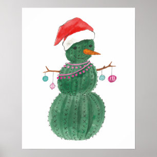 Poster Un bonhomme de neige de Noël très cactus