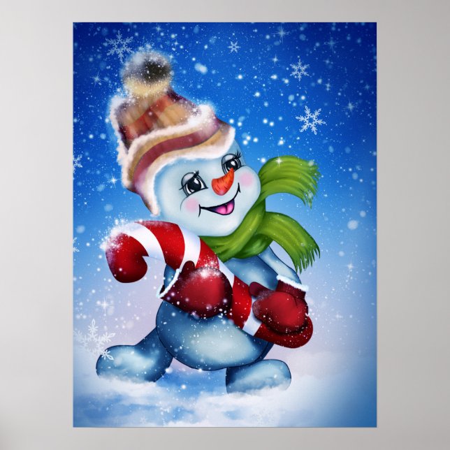 Poster Un bonhomme de neige festif (Devant)