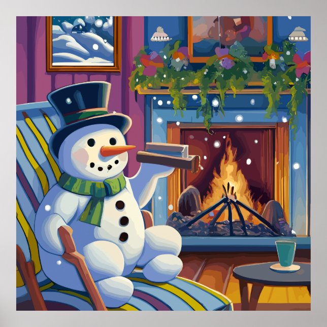 Poster Un bonhomme de neige s'assoit sur une chaise près  (Devant)