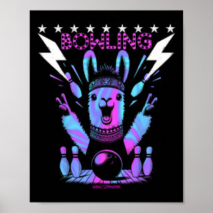 Poster Un Bowling Cool Llama Avec Frappe De Foudre